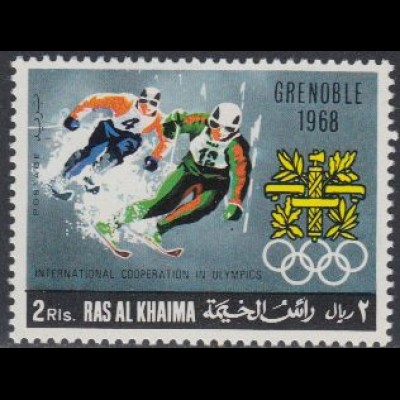 Ras al Khaima Mi.Nr. 313A Zusammenarb.f.Oly.Spiele, Ski alpin, Grenoble 1968 (2)