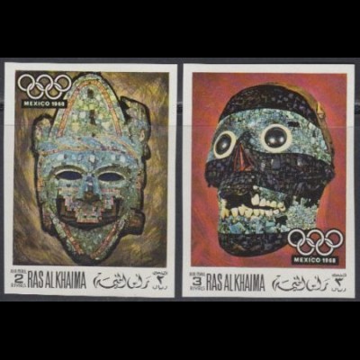 Ras al Khaima Mi.Nr. 347-48B Olympia 1968 Mexiko, Masken (2 Werte)