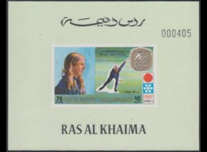 Ras al Khaima Mi.Nr. 734B(Block grün) Olympia 1972 Sapporo Siegerin Henning (75)