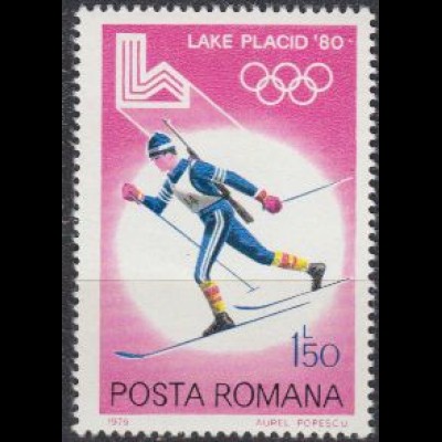 Rumänien Mi.Nr. 3668 Olymp. Winterspiele Lake Placid 1980, Biathlon (1,50)