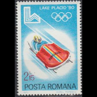 Rumänien Mi.Nr. 3669 Olymp. Winterspiele Lake Placid 1980, Zweierbob (2,15)