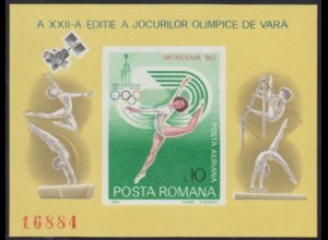 Rumänien Mi.Nr. Block 172 Olymp. Sommerspiele Moskau 1980, Turnen 