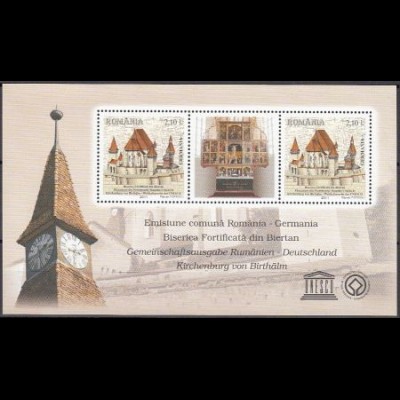 Rumänien Mi.Nr. Block 514 UNESCO Welterbe, Birthhälmer Kirchenburg, Siebenbürgen