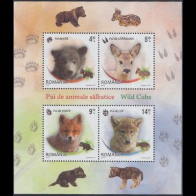 Rumänien Mi.Nr. Block 546 Junge Wildtiere, Bar, Reh, Fuchs, Wolf