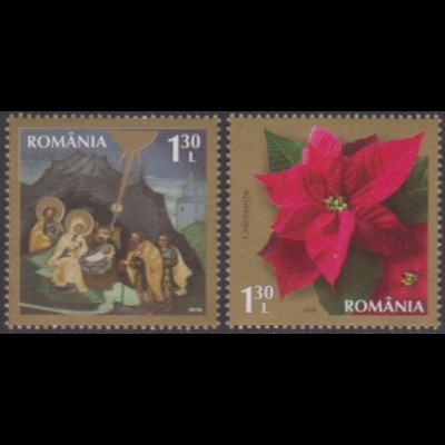 Rumänien MiNr. 7150-51 Weihnachten, Ikone Christi Geburt, Weihnachtsstern (2 W.)