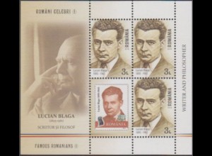 Rumänien MiNr. Block 740 Ber.Rumänen,Lucian Blaga,Schriftsteller,Wissenschaftler