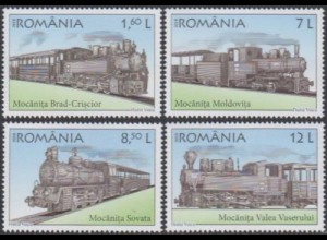 Rumänien MiNr. 7439-42 Schmalspurbahnen, Lokomotiven (4 Werte)