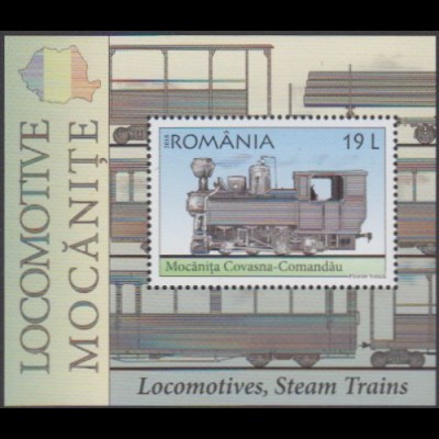 Rumänien MiNr. Block 763 Schmalspurbahnen, Dampf-Lokomotive