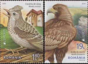Rumänien MiNr. 7531-32A Europa 19, Heimische Vögel, Lerche, Adler (2 Werte)