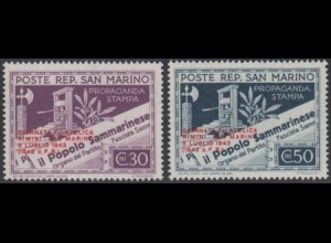 San Marino Mi.Nr. 269-70 Tag d.Briefmarke MiNr.262-63 m.Aufdr. Zeitung (2 Werte)
