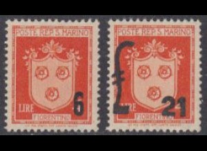 San Marino Mi.Nr. 376-77 Freim. MiNr.327 m.Aufdruck des neuen Wertes (2 Werte)