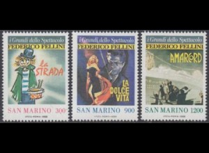 San Marino Mi.Nr. 1391-93 Europ.Film- und Fernsehjahr, Preis f.F.Fellini (3 W.)