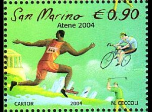 San Marino Mi.Nr. 2152 Olympia Athen, Fackellauf, Radfahren, Golf (0,90)