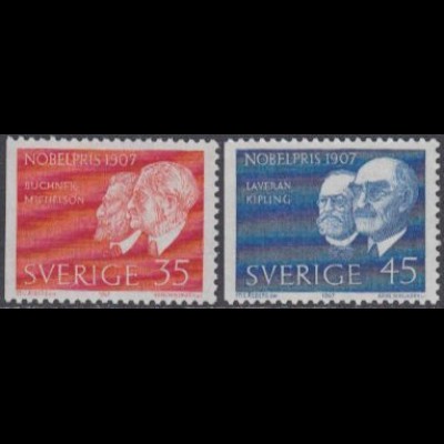 Schweden Mi.Nr. 596-97Dl Nobelpreis 1907, Buchner Michelson Laveran Kipling (2W)