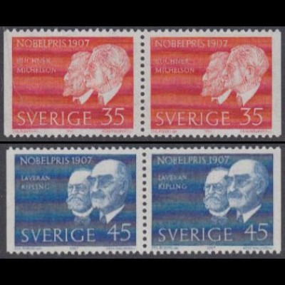 Schweden Mi.Nr. 596-97Dl/Dr Nobelpr. Buchner Michelson Laveran Kipling (2 Paare)
