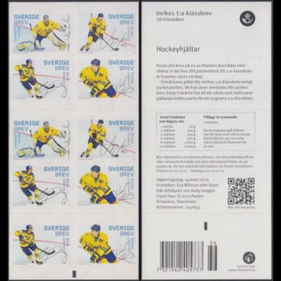 Schweden Mi.Nr. 2926-29 im MH (10 Marken) Eishockey WM, Nationalspieler, skl.