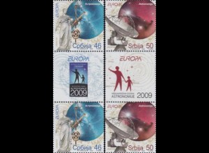 Serbien Mi.Nr. Zw.300-01 Europa 09, Astronomie (jew.senkr. Marke/Zw.steg/Marke)