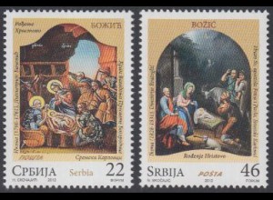 Serbien Mi.Nr. 481-82 Weihnachten, Gemälde Christi Geburt (2 Werte)
