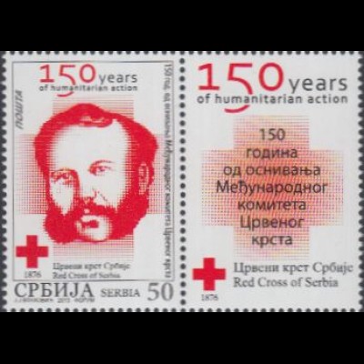 Serbien Mi.Nr. 500Zf 150Jahre Rotes Kreuz, Henri Dunant (50 m.Zierfeld)