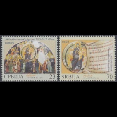 Serbien Mi.Nr. 569-70 Weihnachten, Fresken Hl.Maria mit Kind (2 Werte)