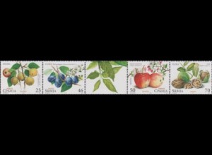 Serbien MiNr. Zdr.737-40 Obst, Birne, Pflaume, Apfel, Nuss (Fünferstreifen)