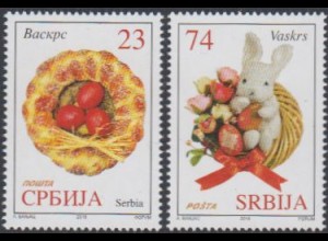 Serbien MiNr. 773-74 Ostern, Hefezopf, Eier, Stoffhase (2 Werte)