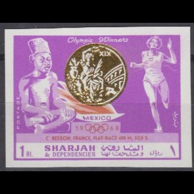 Sharjah Mi.Nr. 521B Olympia 1968 Mexiko, Siegerin Besson (1)