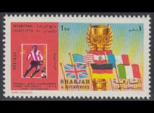 Sharjah Mi.Nr. 648A Fußball-WM 1970, Franz Beckenbauer, Flaggen, Pokal (1 Dh)