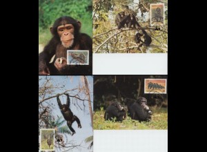 Sierra Leone Mi.Nr. 713-16 Weltweiter Naturschutz, Schimpanse (4 Maximumkarten)