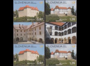 Slowenien MiNr. Zw.1249-50 Europa 17,Burgen u.Schlösser (je Marke/Zw.steg/Marke)