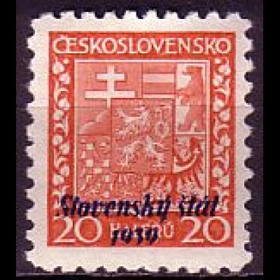 Slowakei Mi.Nr. 4 Freim. Tschechoslowakei MiNr. 279 mit bl. Aufdruck (20 H)