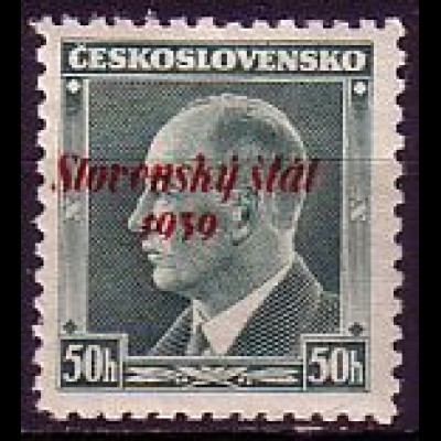 Slowakei Mi.Nr. 8 Freim. Tschechoslowakei MiNr. 360 mit rotem Aufdruck (50 H)
