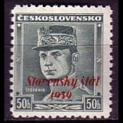 Slowakei Mi.Nr. 9 Freim. Tschechoslowakei MiNr. 402 mit rotem Aufdruck (50 H)