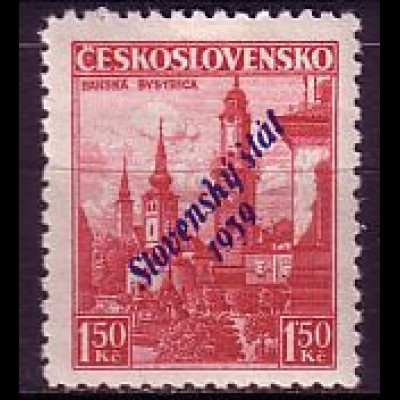 Slowakei Mi.Nr. 14 Freim. Tschechoslowakei MiNr. 352 mit bl. Aufdr. (1.50 Ks)
