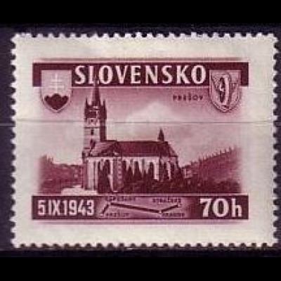 Slowakei Mi.Nr. 124 Bahnlinie Strazske - Preslov, Kirche in Presov (70 H)