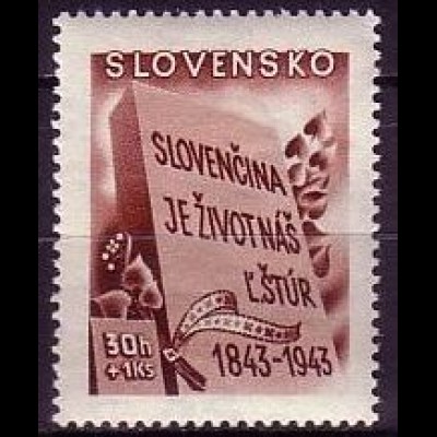 Slowakei Mi.Nr. 128 Kulturfonds, Steinplatte mit Spruch (30 H + 1 Ks)