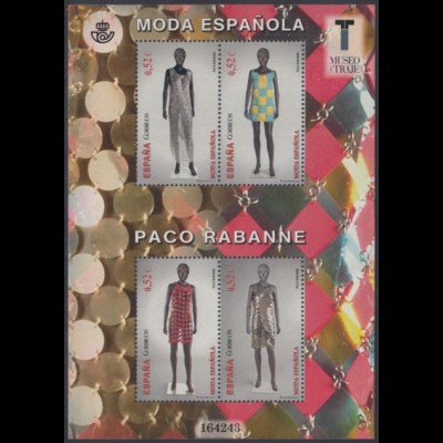 Spanien Mi.Nr. Block 240 Spanische Mode, Kreationen von Paco Rabanne