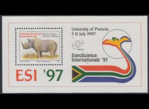 Südafrika Mi.Nr. Block 60 Wissenschaftsmesse EXPO Science '97, Nashorn