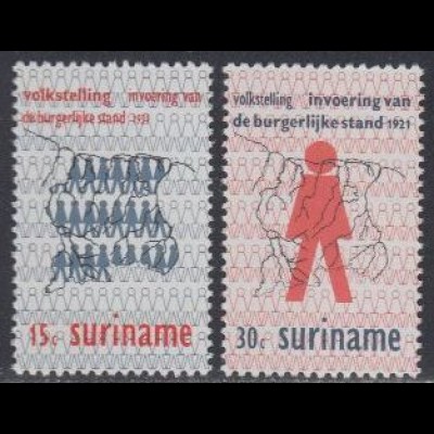 Surinam Mi.Nr. 605-06 50J. Volkszählung, Einführung des Standesamtes (2 Werte)