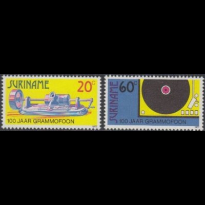 Surinam Mi.Nr. 779-80 100.J.tag 1.Tonaufnahme, Phonograph, Plattenspieler (2 W.)