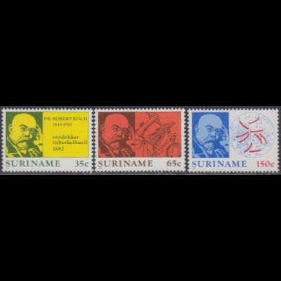 Surinam Mi.Nr. 990-92 Robert Koch, Entdecker des Tuberkulose-Erregers (3 Werte)