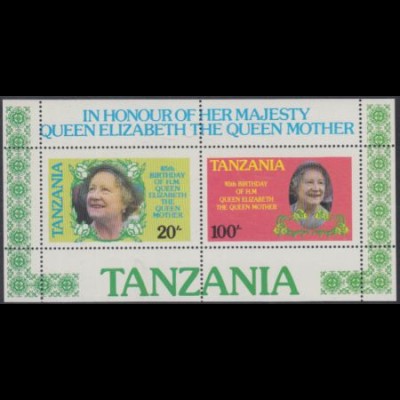 Tansania Mi.Nr. Block 42 85.Geburtstag Königinmutter Elisabeth 