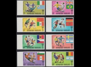 Togo Mi.Nr. 792-99B Fußball-WM 1970, Spielszenen, Flaggen, ungezähnt (8 Werte)
