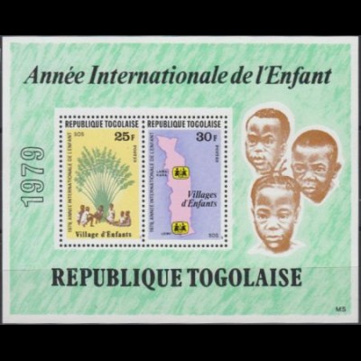 Togo Mi.Nr. Block 143A Int.Jahr d.Kindes, Kinder vor Palme, Landkarte Togos