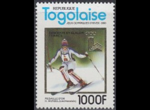Togo Mi.Nr. 1508A Olympia 1980 Lake Placid, Gold Wenzel Riesenslalom (1000)