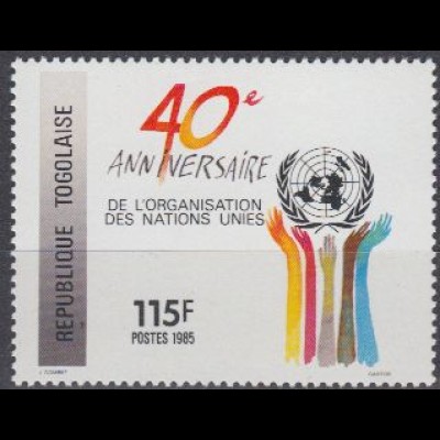 Togo Mi.Nr. 1905 40 Jahre UNO, Emblem und Hände (115)