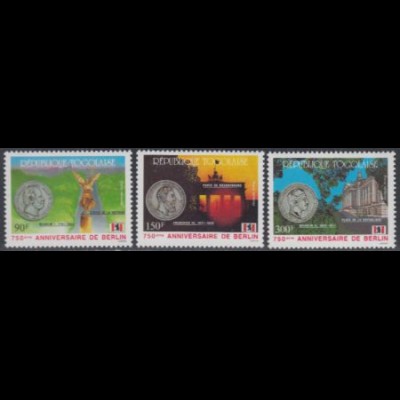 Togo Mi.Nr. 2024-26 750Jahre Berlin, Gebäude, Münzen dt.Kaiser (3 Werte)