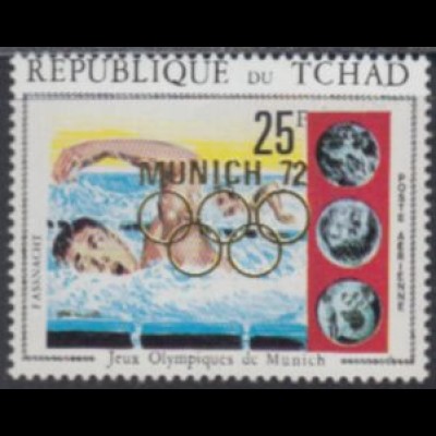 Tschad Mi.Nr. 536A Olympia 1972 München Schwimmen, MiNr.381m.Aufdr. (25)