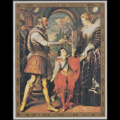 Tschad Mi.Nr. Block 42 Rubens, Gemälde Henri IV.vertraut Königin Regentschaft an