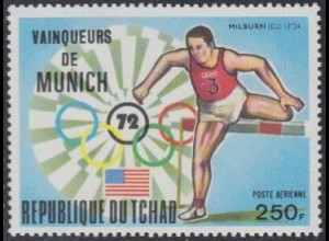 Tschad Mi.Nr. 625A Olympia 1972 München, Hürdenlauf Sieger Milburn (250)